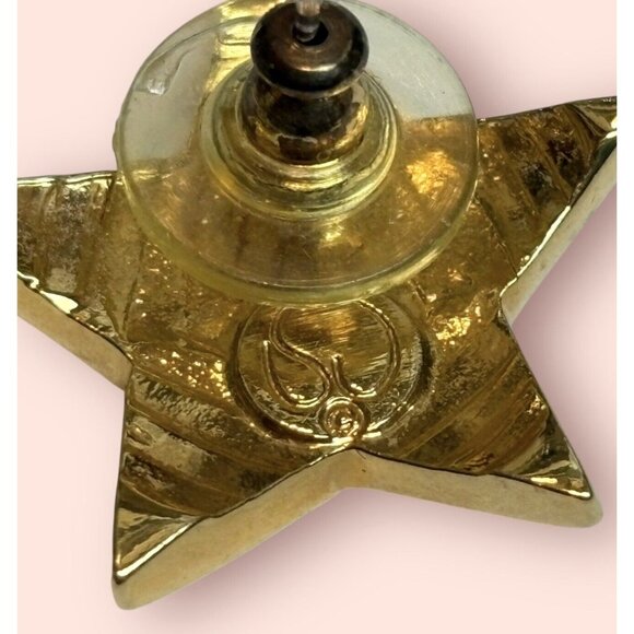 Vintage St. John Clear Rhinestone Crystal Gold Tone Star Pierced Earrings - Picture 7 of 8